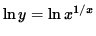 $ \ln y = \ln x^{1/x} $