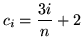 $ c_{i} = \displaystyle{ 3i \over n } + 2 $