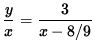 $ \displaystyle{ y \over x } = \displaystyle{ 3 \over x - 8/9 } $