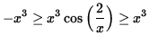 $ \displaystyle{ -x^3 \ge x^3 \cos \Big( { 2 \over x }\Big) \ge x^3 } $