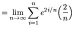 $ = \displaystyle{ \lim_{n \to \infty} \sum_{i=1}^{n}
e^{ 2i/n } \Big({2 \over n}\Big) } $