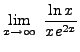 $ \displaystyle{ \lim_{x \to \infty} \ { \ln x \over xe^{2x} } } $