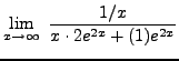 $ \displaystyle{ \lim_{x \to \infty} \ { 1/x \over x \cdot 2e^{2x}+(1)e^{2x} } } $