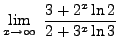 $ \displaystyle{ \lim_{x \to \infty} \ { 3+2^x \ln 2 \over 2+3^{x} \ln 3 } } $