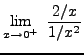 $ \displaystyle{ \lim_{x \to 0^+} \ { { 2/x } \over { 1/x^2 } } } $