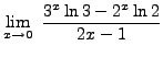 $ \displaystyle{ \lim_{x \to 0} \ { 3^x \ln 3 - 2^x \ln 2 \over 2x-1 } } $