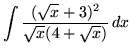 $ \displaystyle{ \int { (\sqrt{x} + 3)^2 \over \sqrt{x} (4 + \sqrt{x}) } \,dx } $