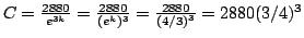 $C=\frac{2880}{e^{3k}}=\frac{2880}{(e^k)^3}=\frac{2880}{(4/3)^3}=2880(3/4)^3$