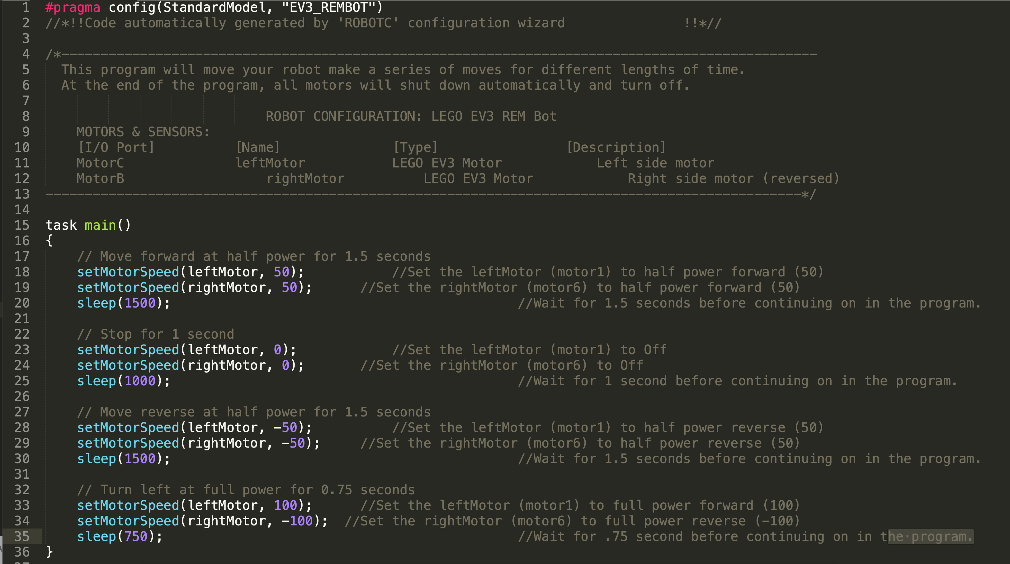 A Sample Program on basic movements