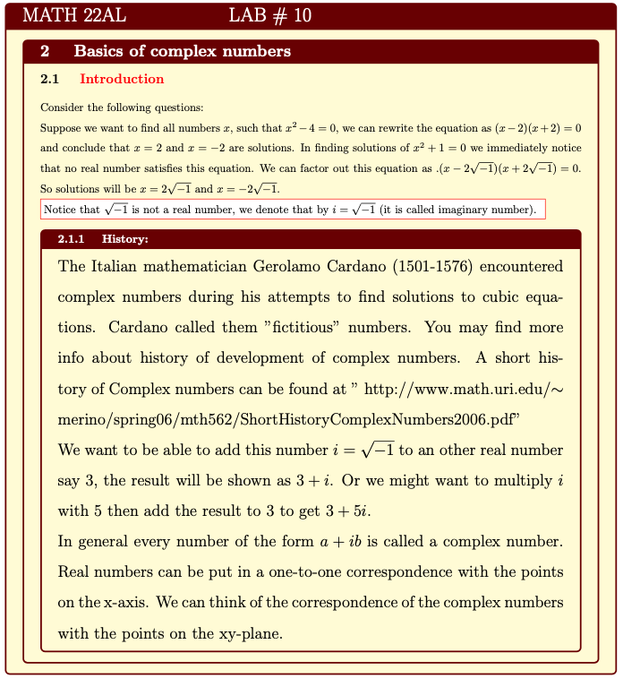 A Short History  of Complex numbers