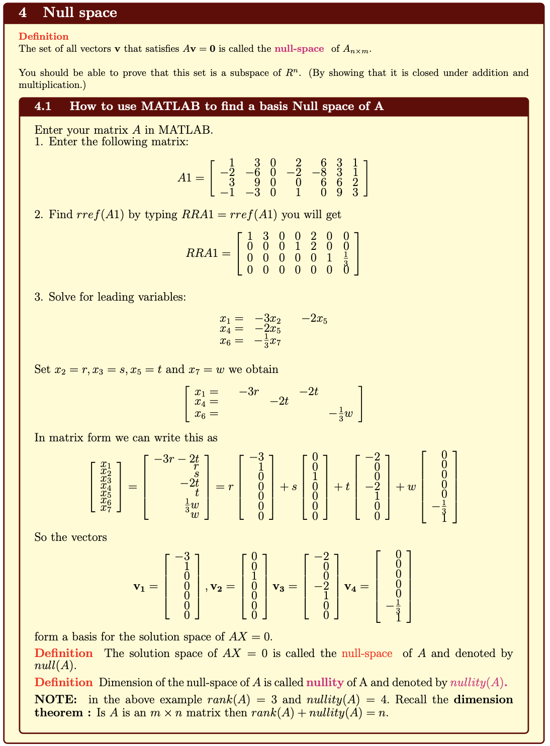Finding Null  Space