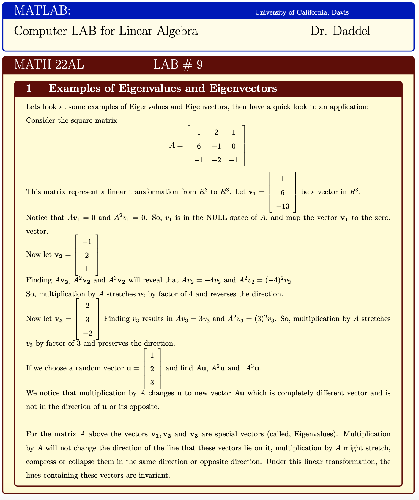 Eigenvalues Eigenvectors