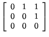 $ \left[ \begin{array}{rrr}
0&1&1\\
0&0&1\\
0&0&0\\
\end{array}
\right]$