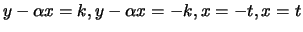 $\displaystyle y-\alpha x=k, y-\alpha x =-k, x=-t, x=t
$