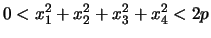 $\displaystyle 0<x_1^2+x_2^2+x_3^2+x_4^2<2p$