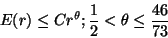 \begin{displaymath}
E(r) \le Cr^\theta ; \frac{1}{2} < \theta \le \frac{46}{73}
\end{displaymath}