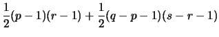 $\displaystyle \frac{1}{2}(p-1)(r-1) + \frac{1}{2}(q-p-1)(s-r-1)$