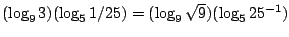 $(\log_9 3)(\log_5 1/25)=(\log_9 \sqrt{9})(\log_5 25^{-1})$