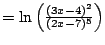 $=\ln\left(\frac{(3x-4)^2}{(2x-7)^5}\right)$
