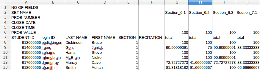 A csv file containing several 
assignments.