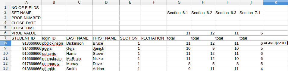 Formula for rescaling column G is in cell K8.