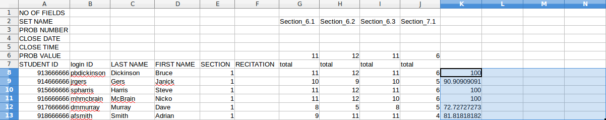 Three empty columns selected.