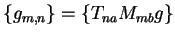 $ \{g_{m,n}\} = \{T_{na} M_{mb} g\}$